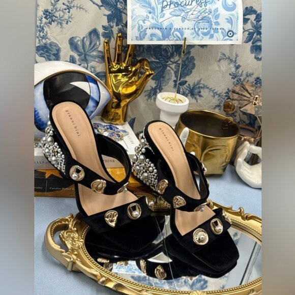 🆕 GIANNI BINI 🧿 NWOB Penei Velvet Pearl Surrealist Ornament Slide Sandal Sz 8 - Picture 3 of 9